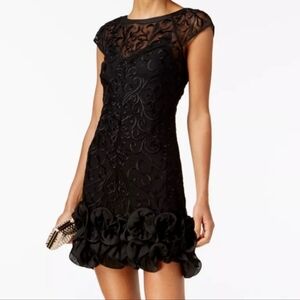 GUESS Embroidered Floral Lace Ruffled Hem Sheath Cocktail Dress Overlay Size 12